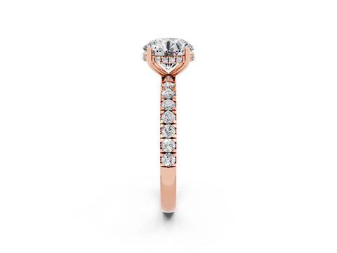 Rose gold Round Cut Moissanite Pave Band Solitaire Ring with Four-Prong Setting_26