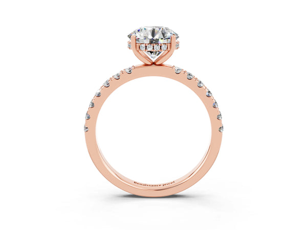 Rose gold Round Cut Moissanite Pave Band Solitaire Ring with Round  and Prong Setting