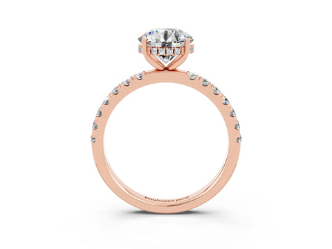 Rose gold Round Cut Moissanite Pave Band Solitaire Ring with Four-Prong Setting_27