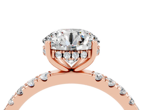 Rose gold Round Cut Moissanite Pave Band Solitaire Ring with Four-Prong Setting_28