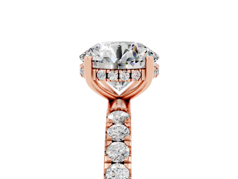 Rose gold Round Cut Moissanite Pave Band Solitaire Ring with Four-Prong Setting_29