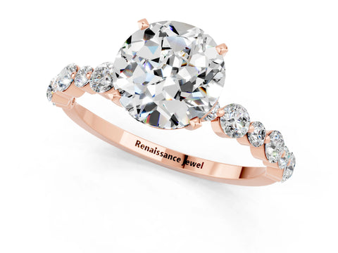 Rose gold Round Cut Moissanite Prong Set Engagement Ring with Pavé Band_1