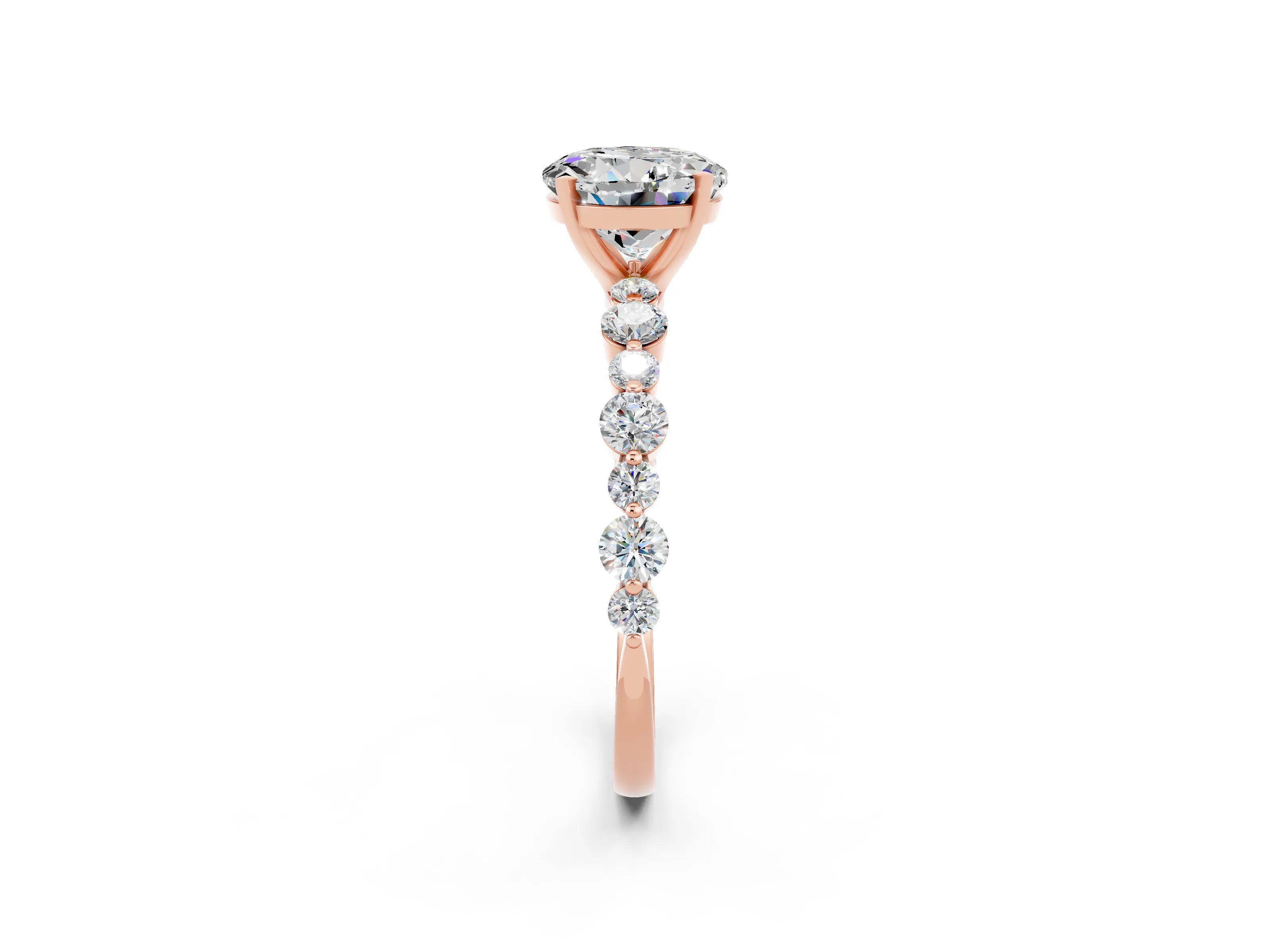 Rose gold Round Cut Moissanite Prong Set Engagement Ring with Pavé Band_2