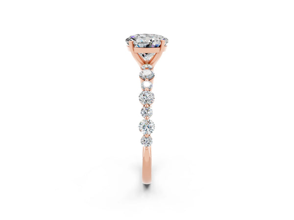 Rose gold Round Cut Moissanite Prong Set Engagement Ring with Pavé Band