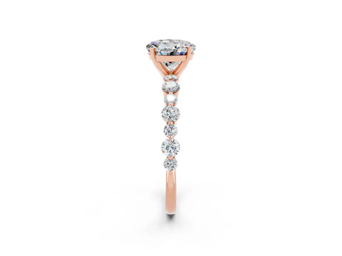 Rose gold Round Cut Moissanite Prong Set Engagement Ring with Pavé Band_2