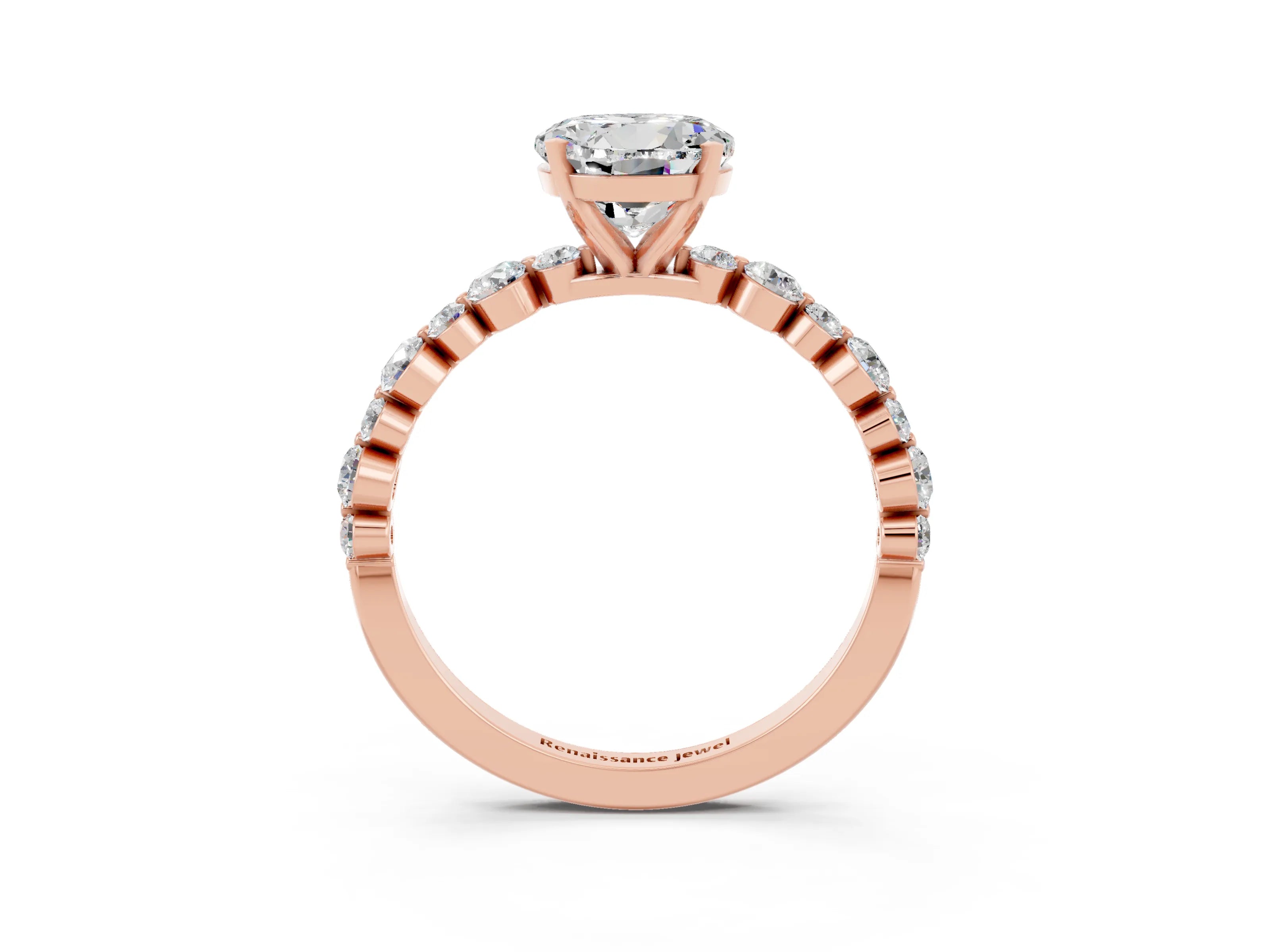 Rose gold Round Cut Moissanite Prong Set Engagement Ring with Pavé Band_3