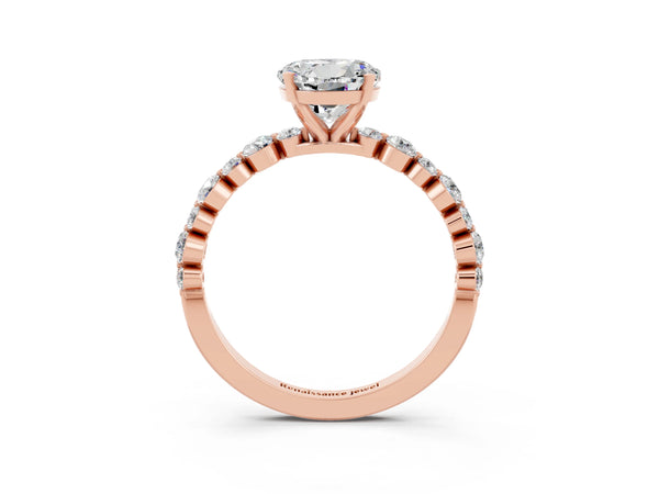 Rose gold Round Cut Moissanite Prong Set Engagement Ring with Pavé Band