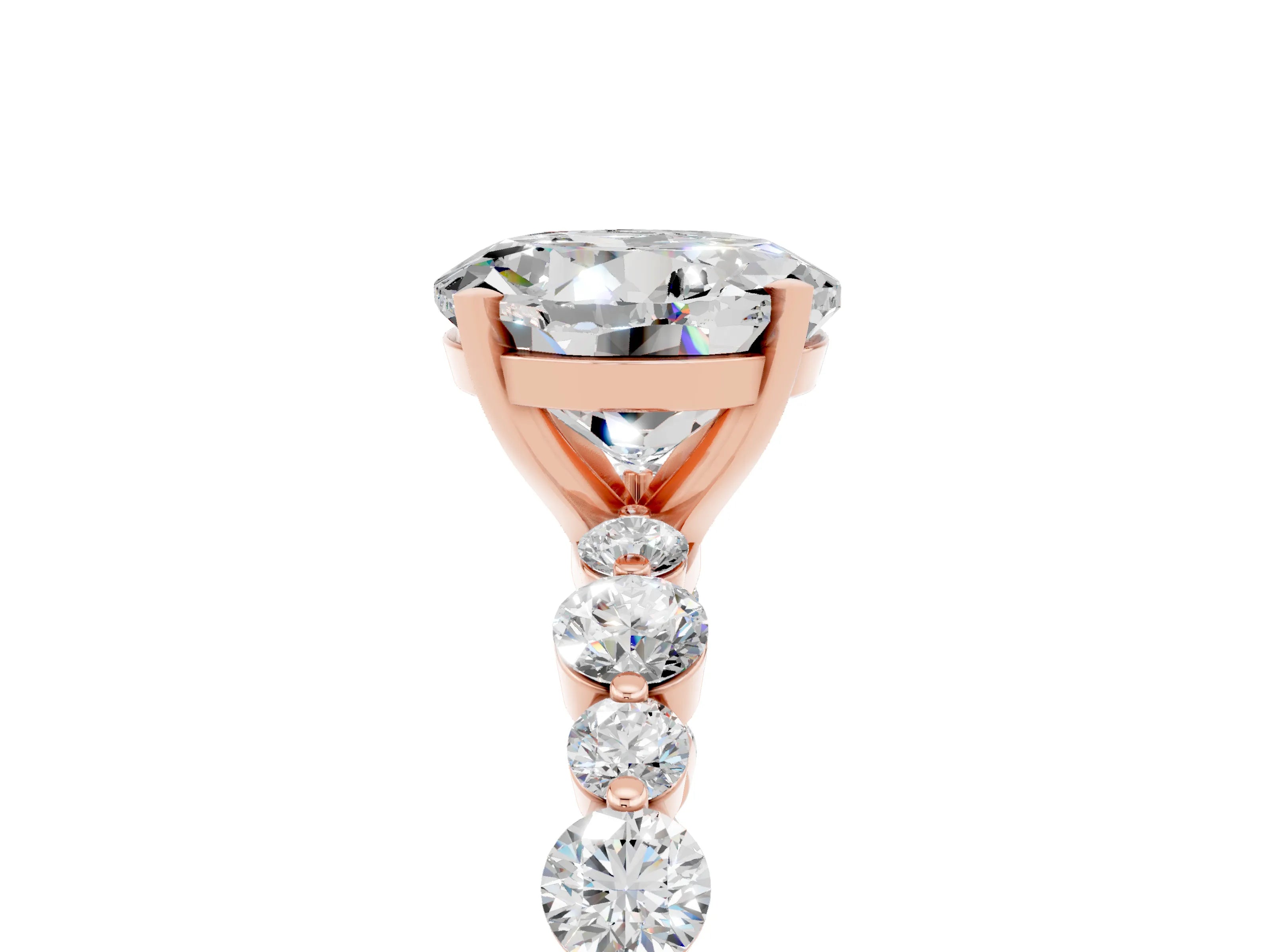 Rose gold Round Cut Moissanite Prong Set Engagement Ring with Pavé Band_5
