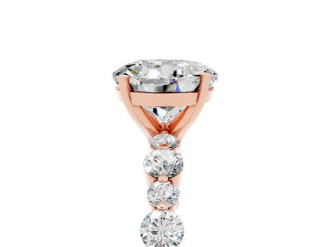 Rose gold Round Cut Moissanite Prong Set Engagement Ring with Pavé Band_5