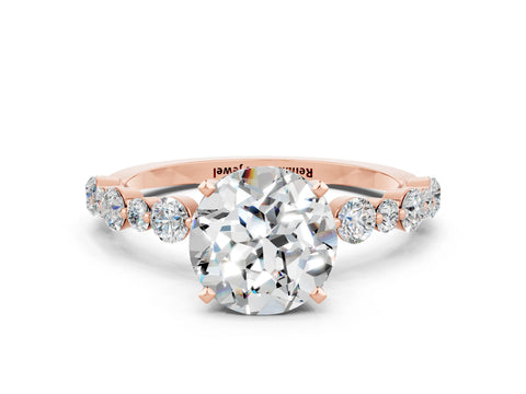 Rose gold Round Cut Moissanite Prong Set Engagement Ring with Pavé Band