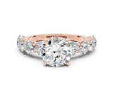 Rose gold Round Cut Moissanite Prong Setting with Side Stones on a Pave Band