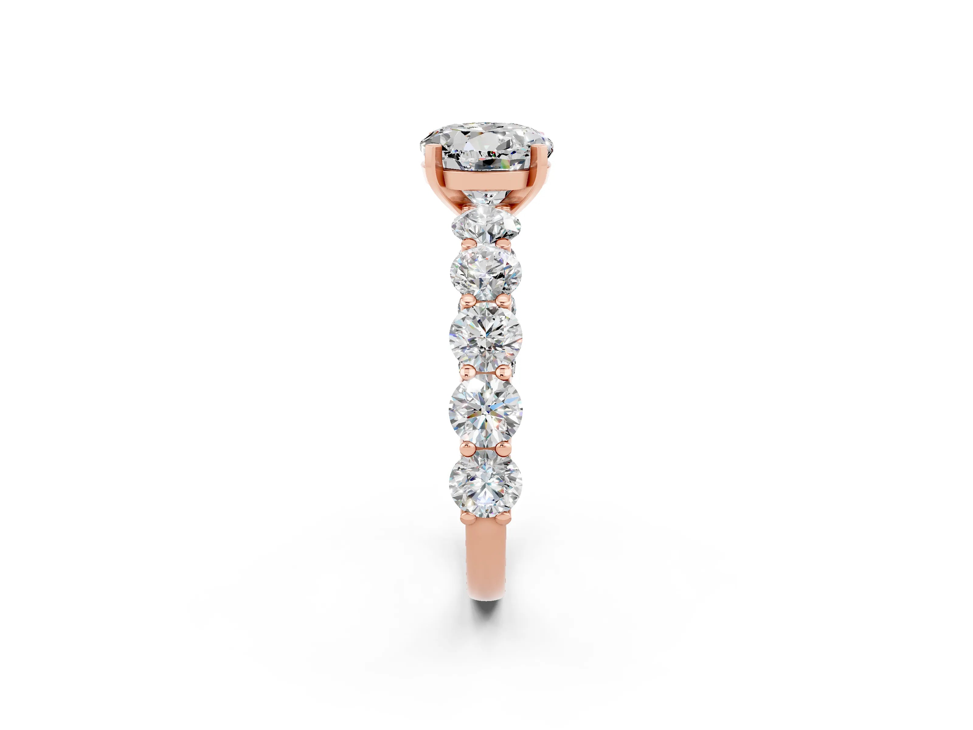 Rose gold Round Cut Moissanite Prong Setting with Side Stones on a Pave Band_2
