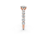 Rose gold Round Cut Moissanite Prong Setting with Side Stones on a Pave Band_2