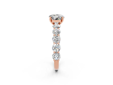 Rose gold Round Cut Moissanite Prong Setting with Side Stones on a Pave Band_2
