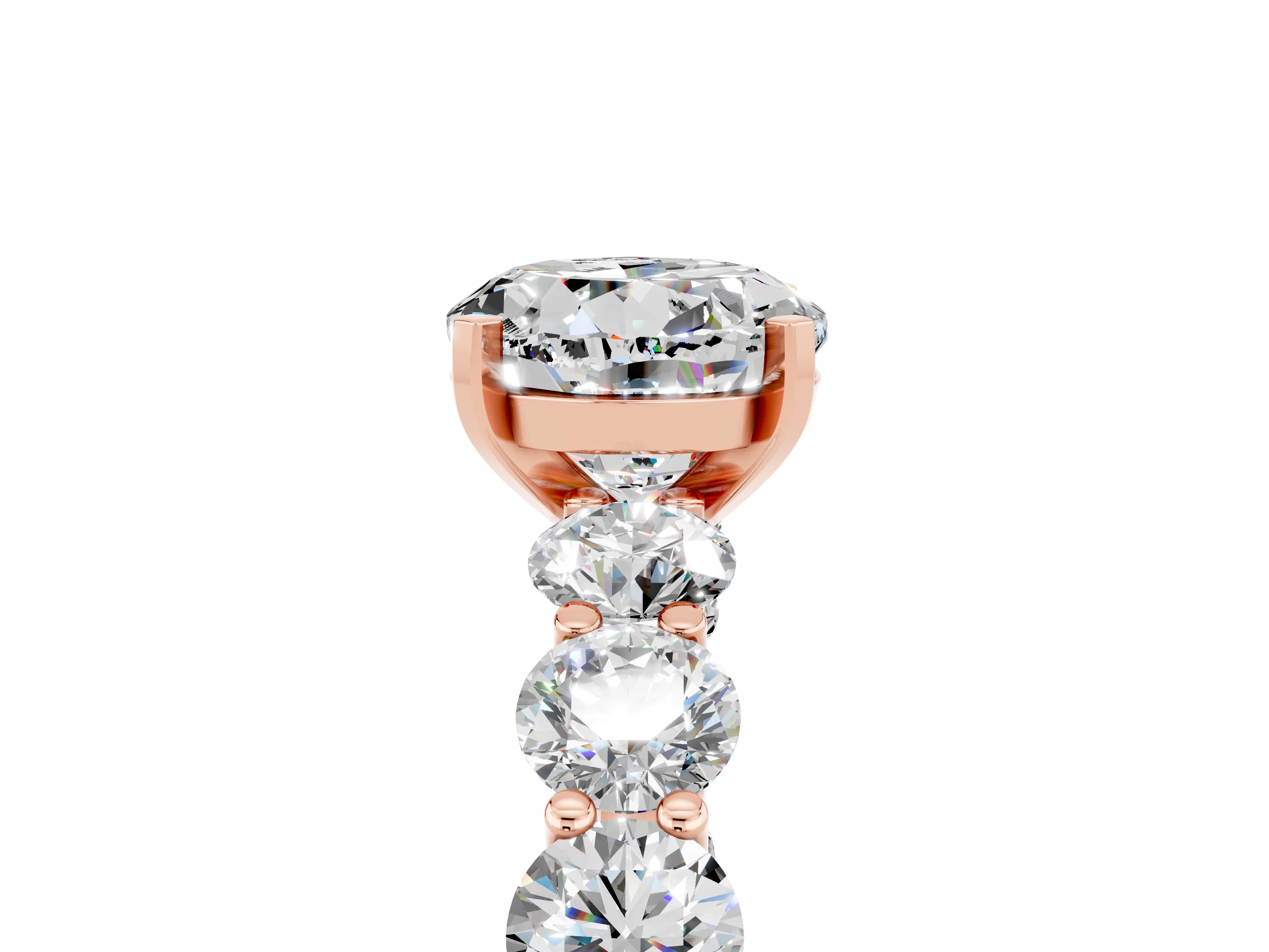 Rose gold Round Cut Moissanite Prong Setting with Side Stones on a Pave Band_5