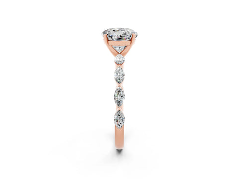 Rose gold Round Cut Moissanite Ring with Marquise Side Stones and Prong Setting_2