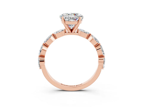 Rose gold Round Cut Moissanite Ring with Marquise Side Stones and Prong Setting_3
