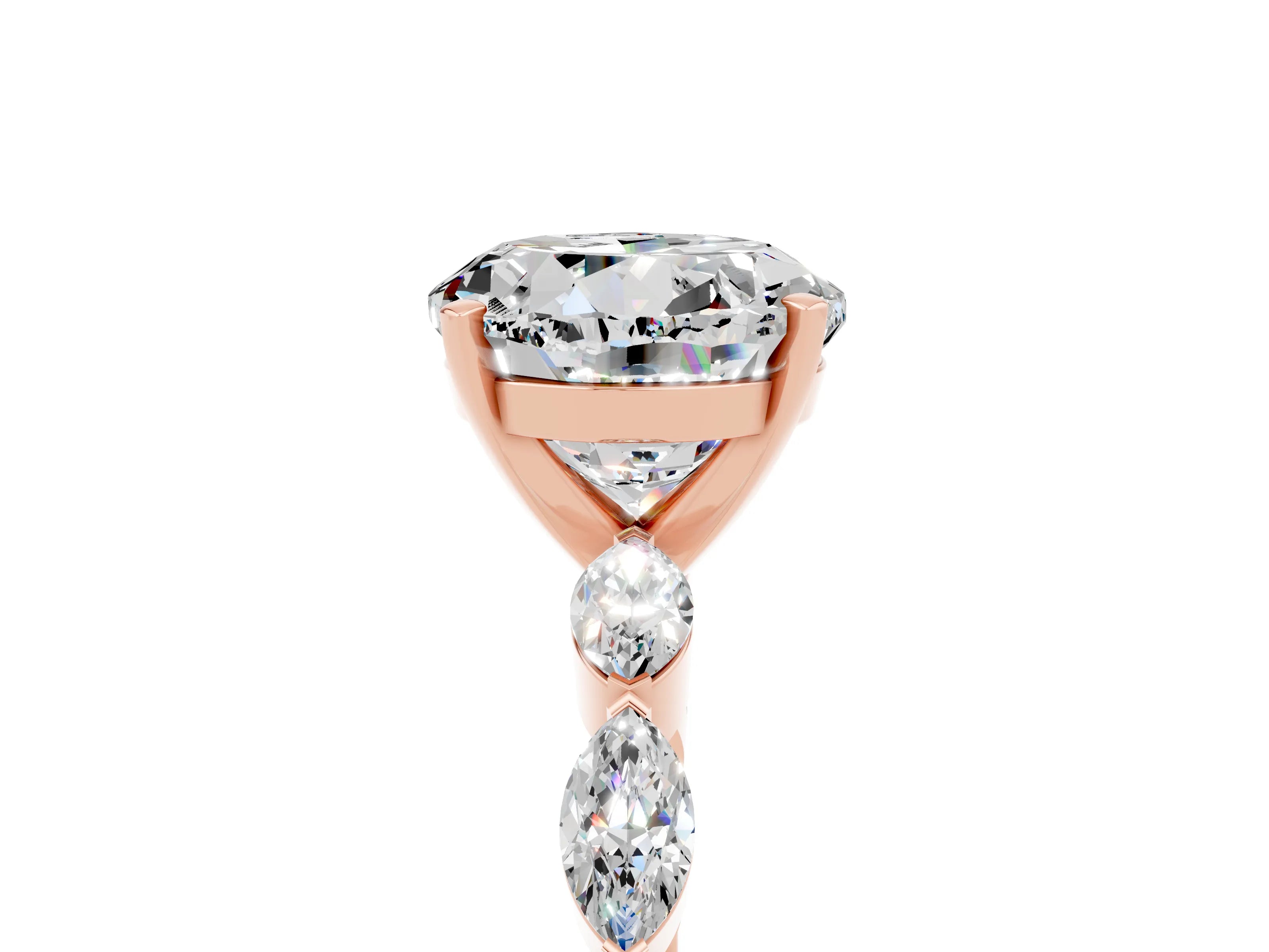 Rose gold Round Cut Moissanite Ring with Marquise Side Stones and Prong Setting_5