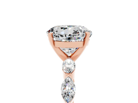 Rose gold Round Cut Moissanite Ring with Marquise Side Stones and Prong Setting_5