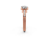 Rose gold Round Cut Moissanite Ring with Milgrain Pavé Band and Four-Prong Setting_14