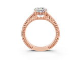 Rose gold Round Cut Moissanite Ring with Milgrain Pavé Band and Four-Prong Setting_15
