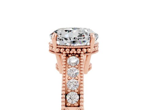 Rose gold Round Cut Moissanite Ring with Milgrain Pavé Band and Four-Prong Setting_17