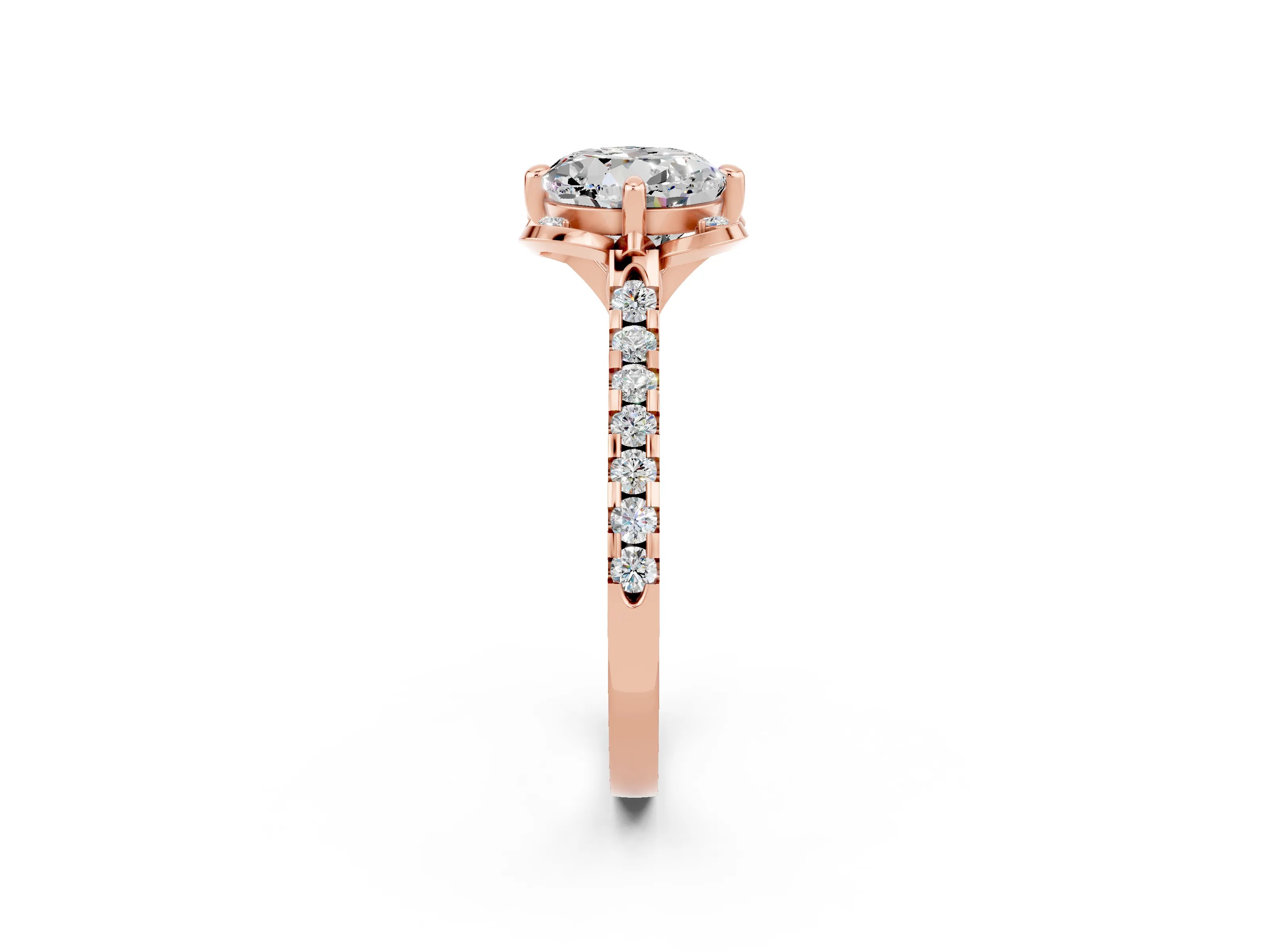 Rose gold Round Cut Moissanite Ring with Pavé Band and Floral Prong Setting_2