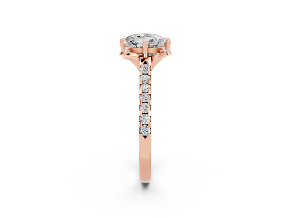 Rose gold Round Cut Moissanite Ring with Pavé Band and Floral Prong Setting