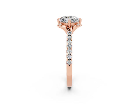 Rose gold Round Cut Moissanite Ring with Pavé Band and Floral Prong Setting_2