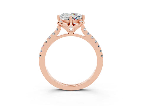 Rose gold Round Cut Moissanite Ring with Pavé Band and Floral Prong Setting_3