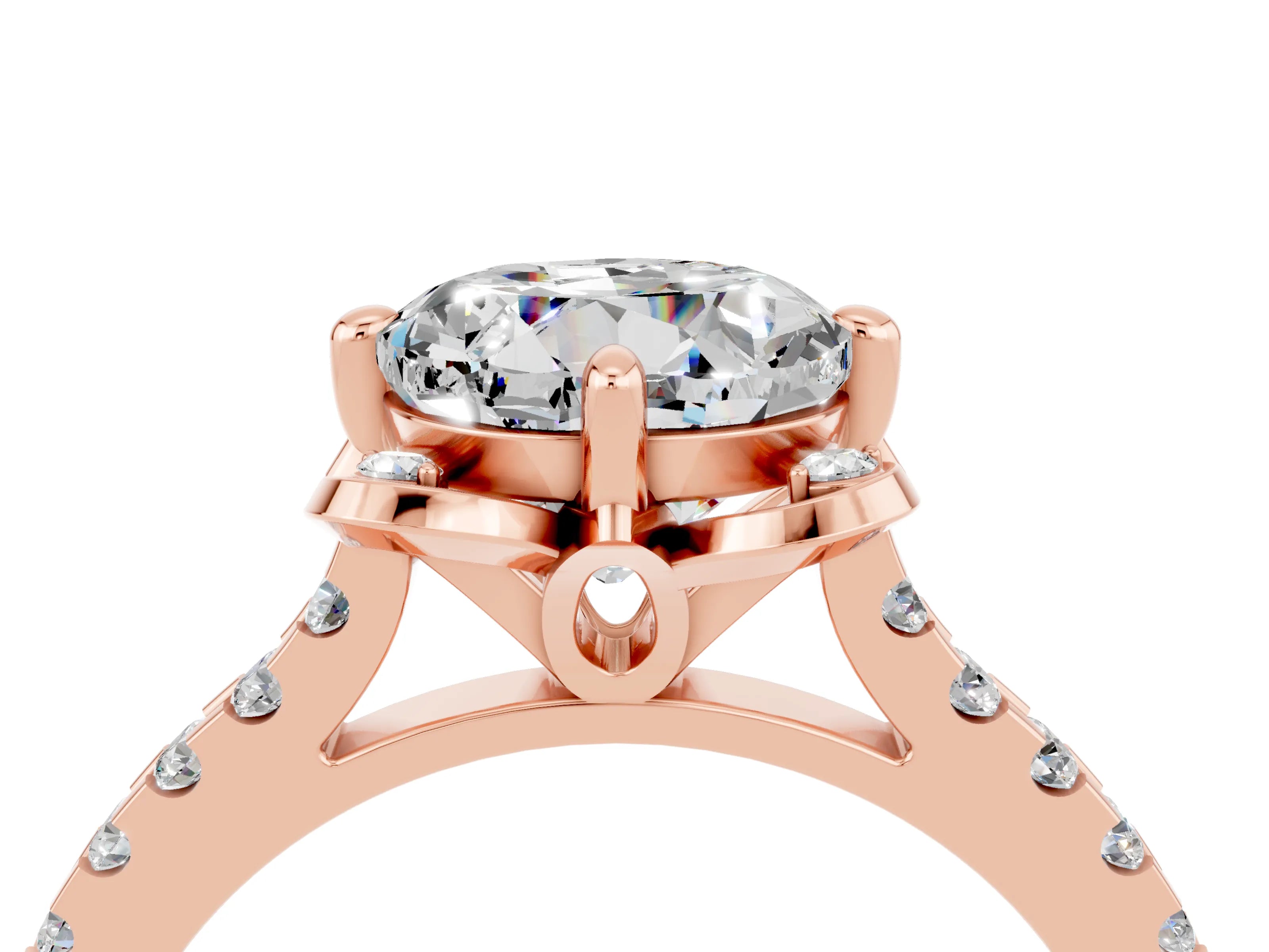 Rose gold Round Cut Moissanite Ring with Pavé Band and Floral Prong Setting_4