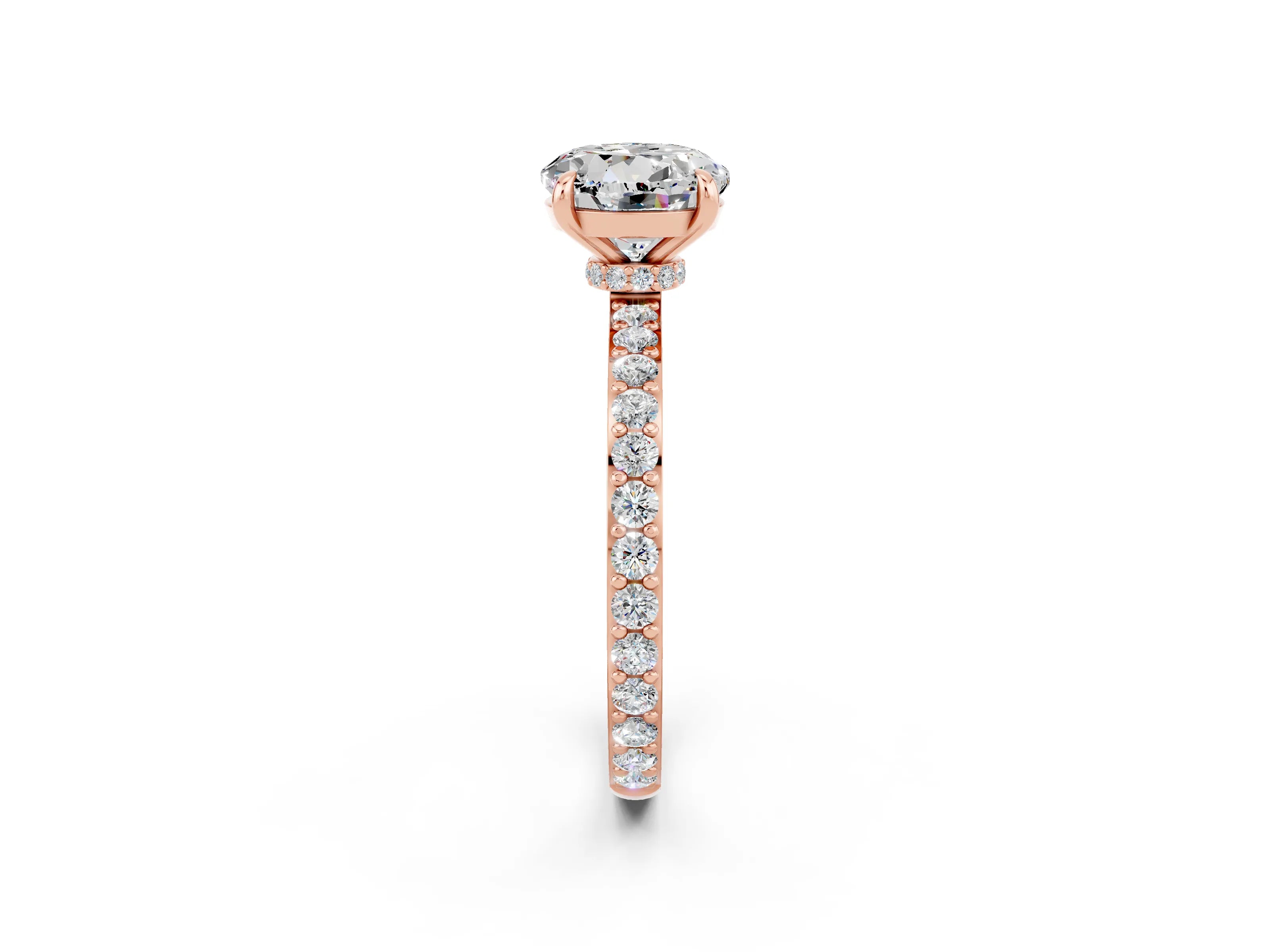 Rose gold Round Cut Moissanite Ring with Pavé Band and Four-Prong Setting_2