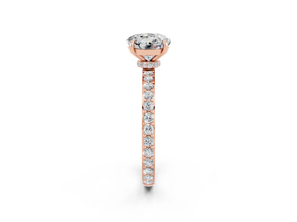 Rose gold Round Cut Moissanite Pavé Engagement Ring with Round  Accents and Prong Setting