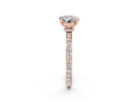Rose gold Round Cut Moissanite Ring with Pavé Band and Four-Prong Setting_2