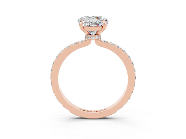Rose gold Round Cut Moissanite Pavé Engagement Ring with Round  Accents and Prong Setting