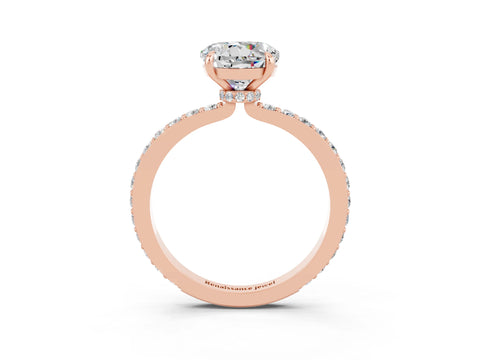 Rose gold Round Cut Moissanite Ring with Pavé Band and Four-Prong Setting_3