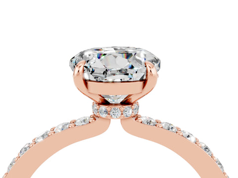 Rose gold Round Cut Moissanite Ring with Pavé Band and Four-Prong Setting_4