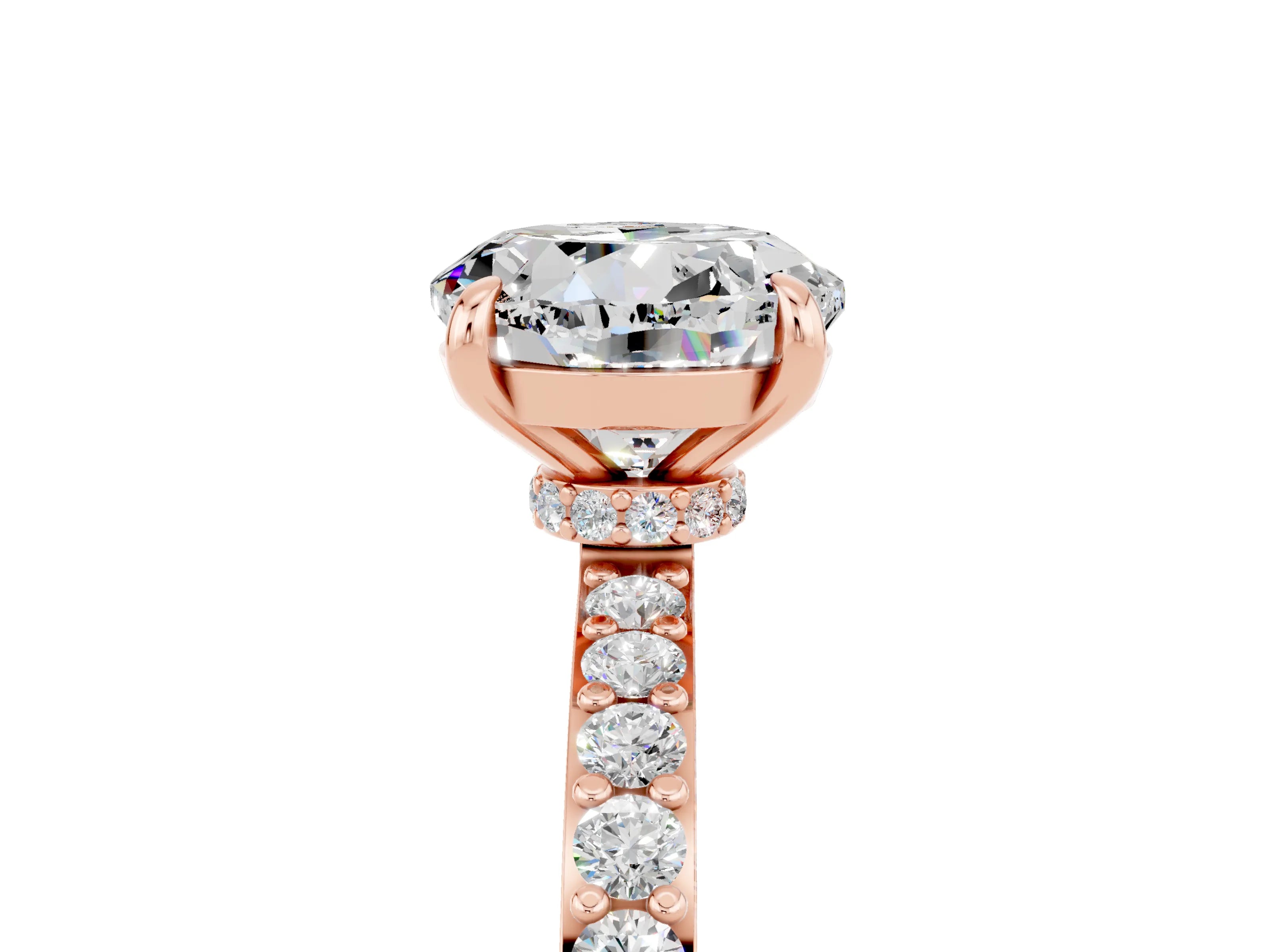 Rose gold Round Cut Moissanite Ring with Pavé Band and Four-Prong Setting_5