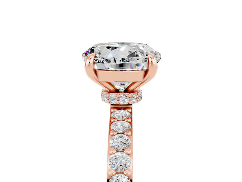 Rose gold Round Cut Moissanite Ring with Pavé Band and Four-Prong Setting_5
