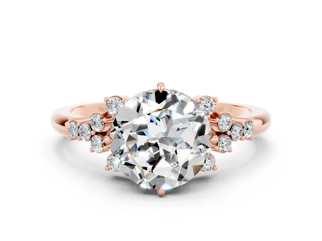 Rose gold Round Cut Moissanite Ring with Side Stones and Four-Prong Setting_36