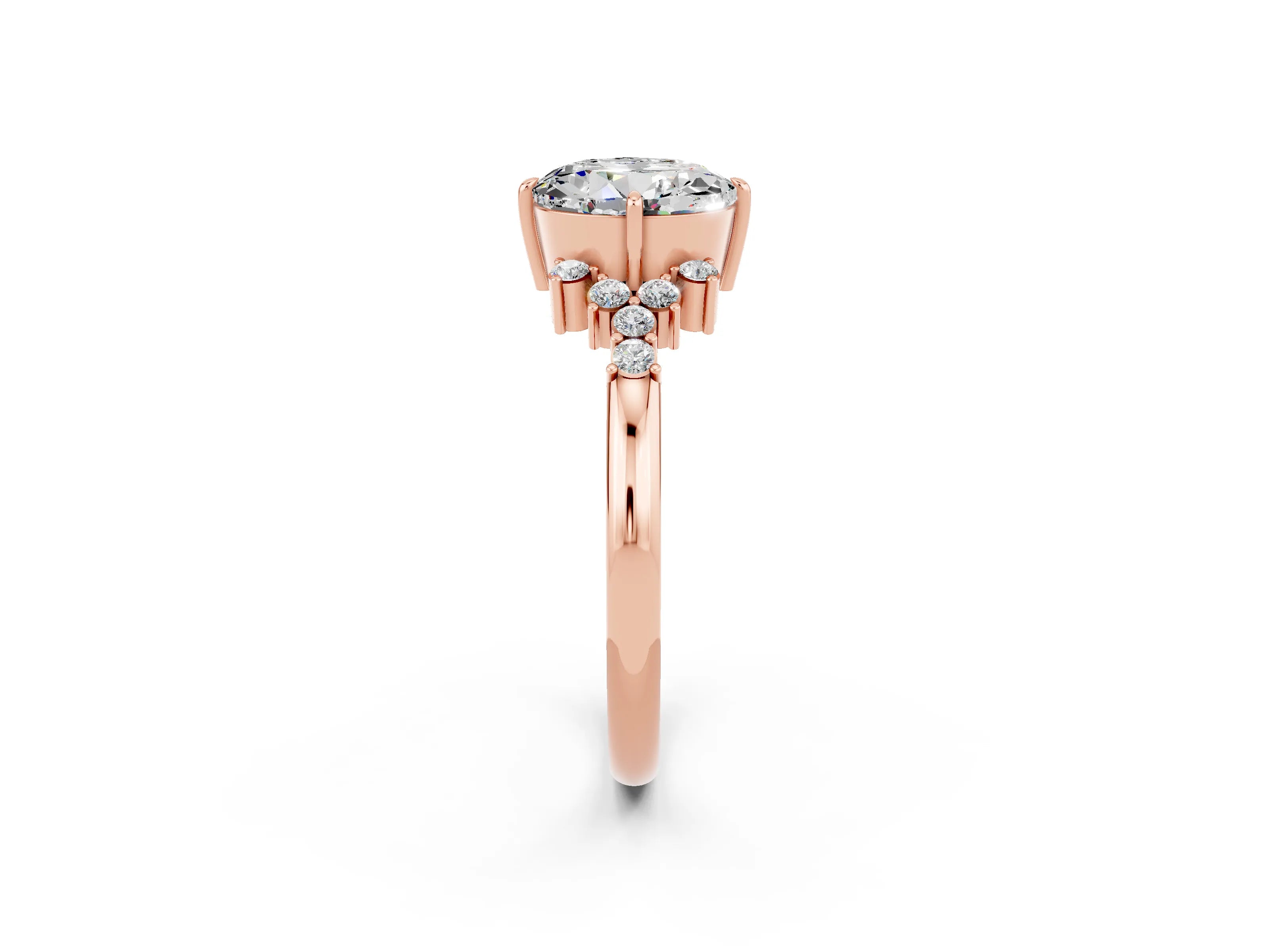 Rose gold Round Cut Moissanite Ring with Side Stones and Four-Prong Setting_38