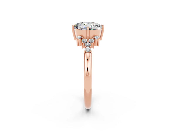 Rose gold Round Cut Moissanite Ring with Side Stones and Four-Prong Setting