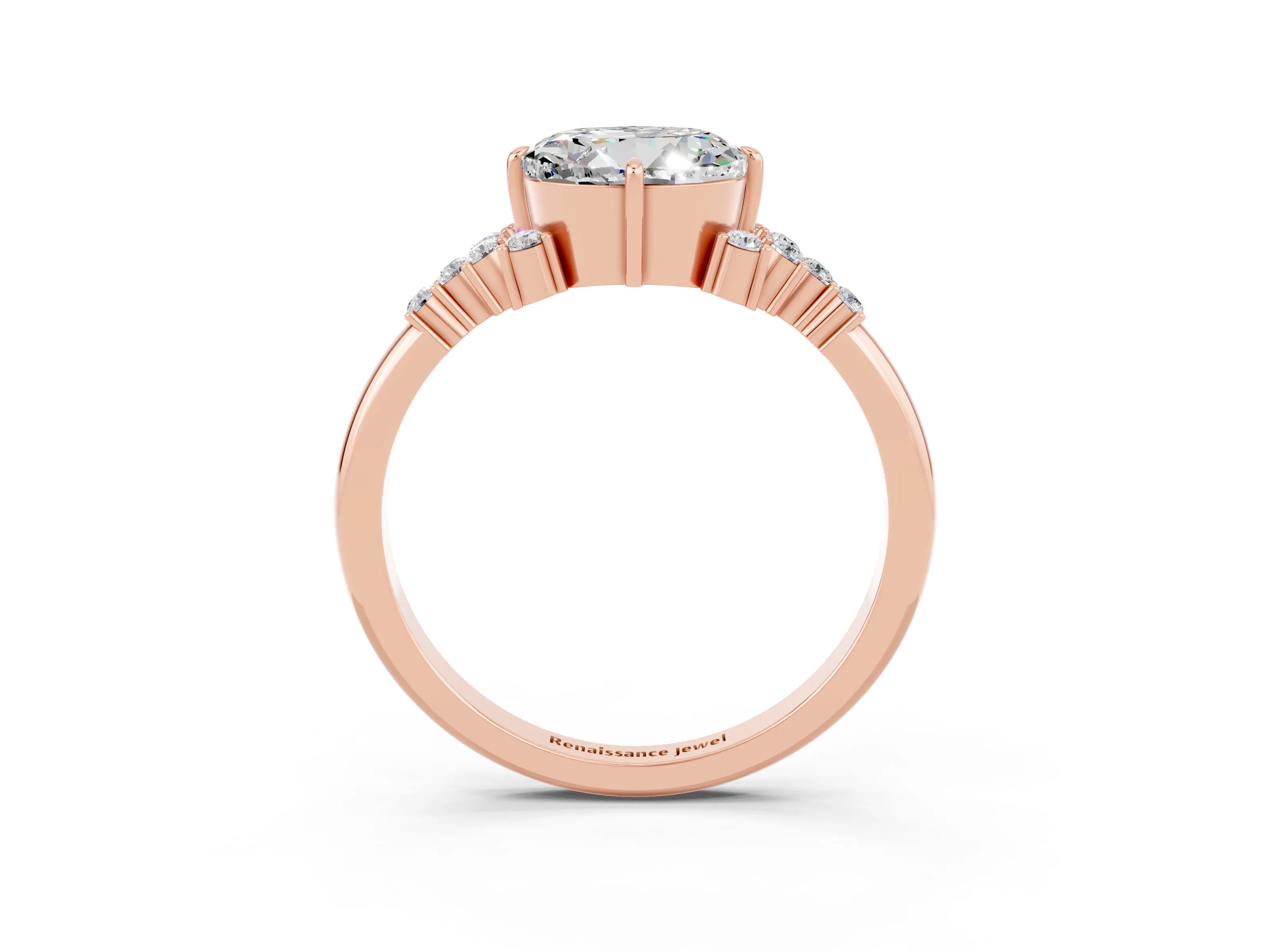 Rose gold Round Cut Moissanite Ring with Side Stones and Four-Prong Setting_39
