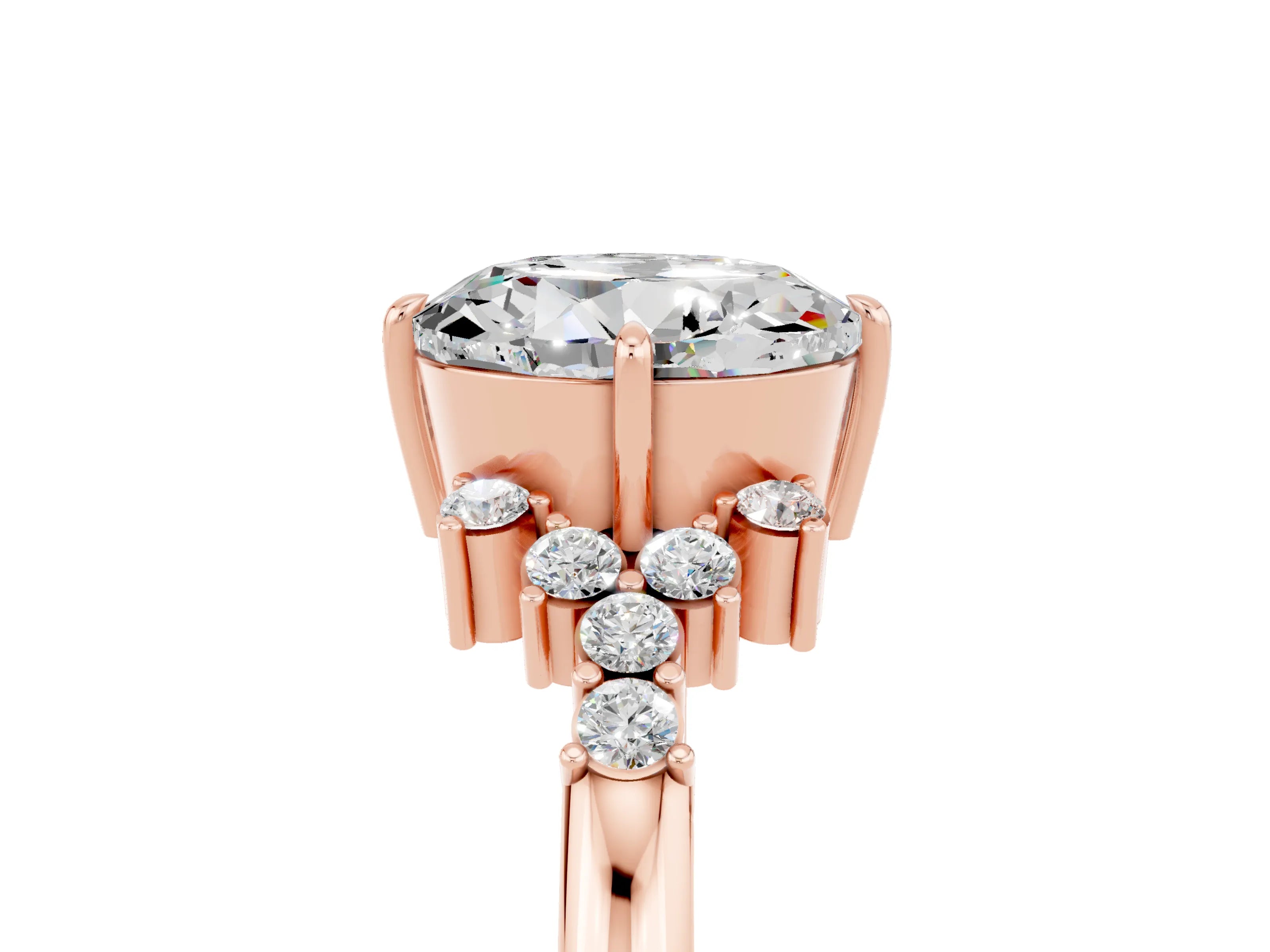Rose gold Round Cut Moissanite Ring with Side Stones and Four-Prong Setting_41
