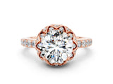 Rose gold Round Cut Moissanite Scalloped Halo Engagement Ring with Round Shared Prong Band_24