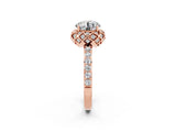 Rose gold Round Cut Moissanite Scalloped Halo Engagement Ring with Round Shared Prong Band_26