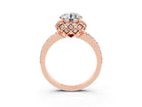Rose gold Round Cut Moissanite Scalloped Halo Engagement Ring with Round Shared Prong Band_27