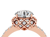Rose gold Round Cut Moissanite Scalloped Halo Engagement Ring with Round Shared Prong Band_28