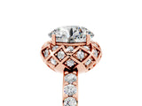Rose gold Round Cut Moissanite Scalloped Halo Engagement Ring with Round Shared Prong Band_29