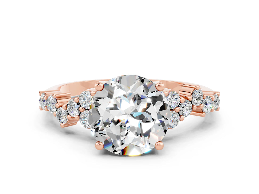 Rose gold Round Cut Moissanite Scattered Round Accent Ring with Prong Setting_12